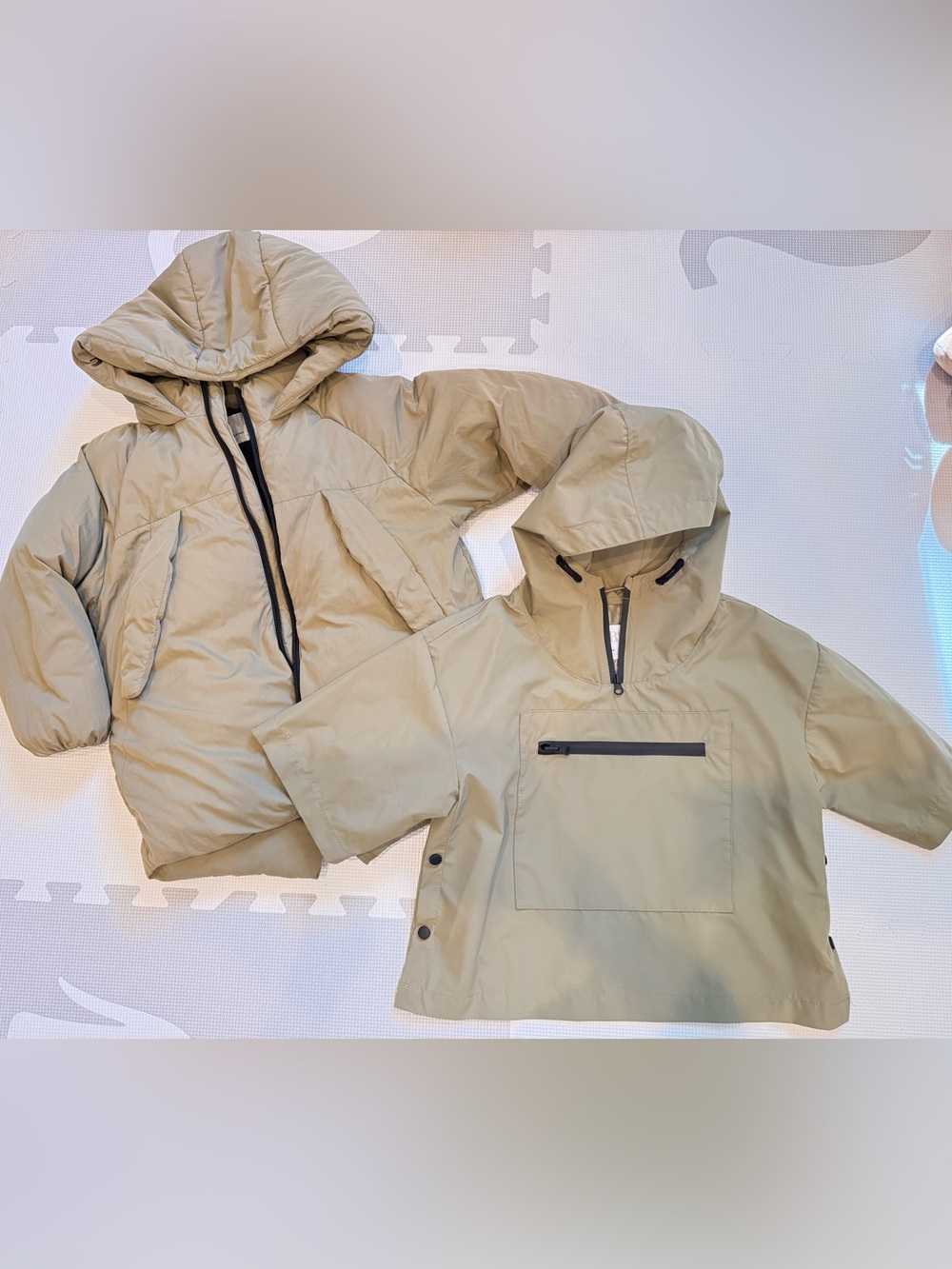 Zara Kid's Two Winter bundle Hooded Puffer Coat & Windbreakers Light Beige